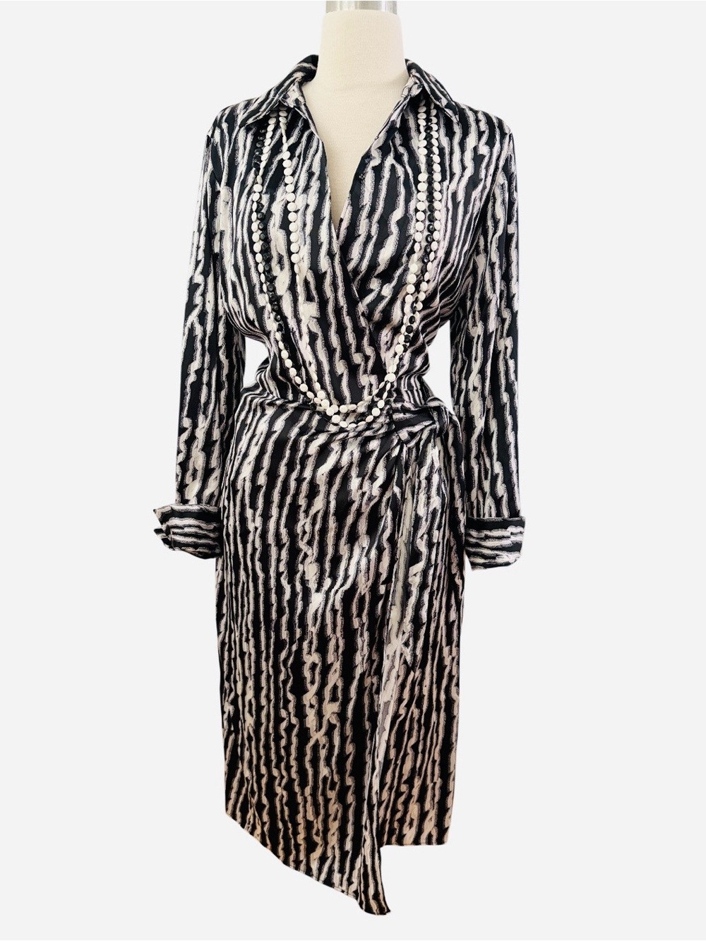 Worthington Black and White Stripe Wrap Midi Dress